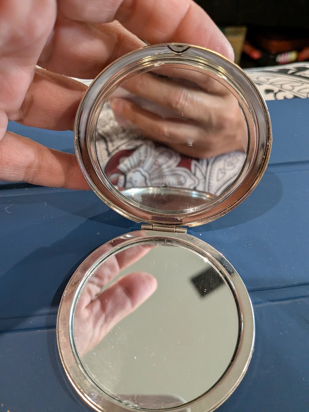 Vintage Crystal Accent Gold Compact Mirror